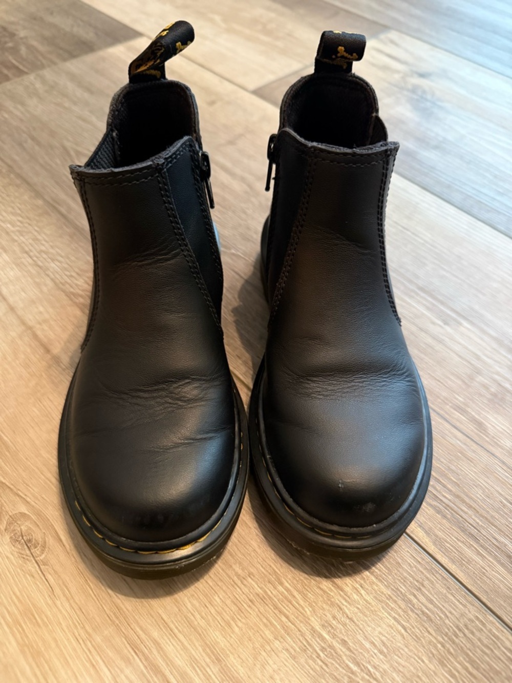 Dr. Martens Black Leather Chelsea Ankle Boots with Yellow Stitching - Kids - Picture 2 of 10